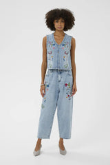 Culture Tiala Aniceta Embroidery Waistcoat - Light Blue Wash