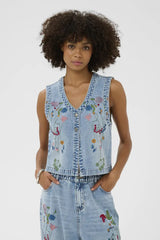 Culture Tiala Aniceta Embroidery Waistcoat - Light Blue Wash