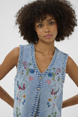 Culture Tiala Aniceta Embroidery Waistcoat - Light Blue Wash