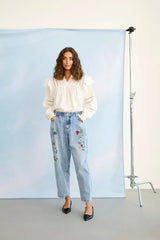 Culture Tiala Aniceta Embroidery Jeans - Light Blue Wash