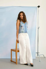 Culture Tiala Aniceta Embroidery Waistcoat - Light Blue Wash