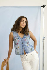 Culture Tiala Aniceta Embroidery Waistcoat - Light Blue Wash