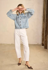 Pulz Anni Ecru HW Jeans Barrel - Cloud Dancer