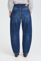 Pulz Anni HW Jeans Barrel Leg - Dark Blue Denim