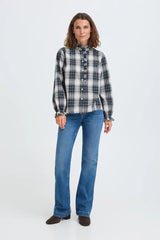 Pulz Kamma LS Frill Shirt - Blue Beige