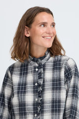 Pulz Kamma LS Frill Shirt - Blue Beige