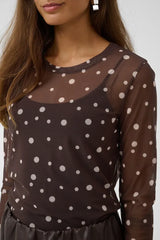 Culture Laya Mesh Blouse - Brown/Whitecap