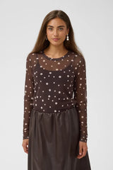 Culture Laya Mesh Blouse - Brown/Whitecap