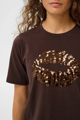 Culture Bree Gith Sequin T-shirt - Coffee Bean