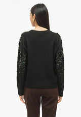Vila Visiquin O-Neck L/S Glitter Knit Top - Black