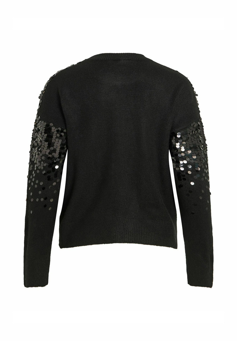 Vila Visiquin O-Neck L/S Glitter Knit Top - Black