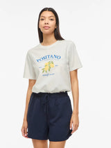 Vila Sybilla O-Neck S/S - Snow White Posotano Victoria Blue