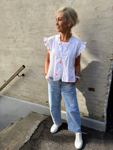 Not Sisters Micado Blouse - White/Fuchsia