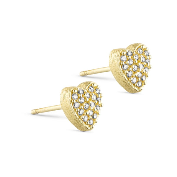 Pure By Nat Heart Post Earrings W. Zircons - Gold