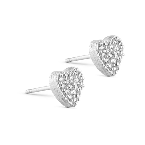 Pure By Nat Heart Post Earrings W. Zircons - Silver