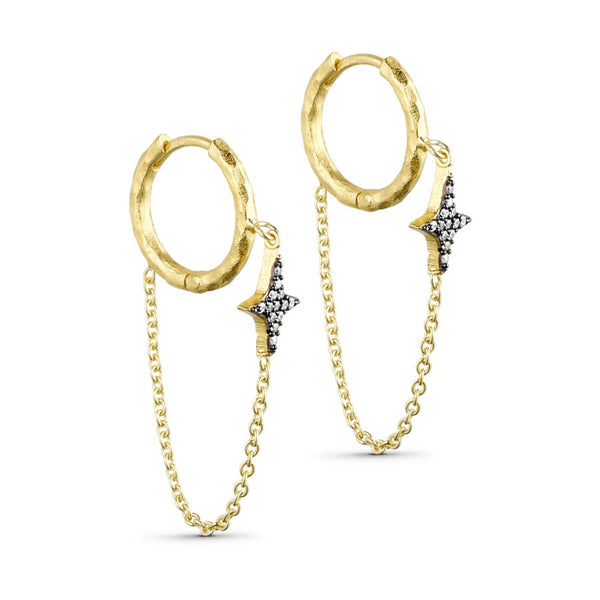 Pure By Nat Hoop Earrings W. Chain And Zircons - Gold