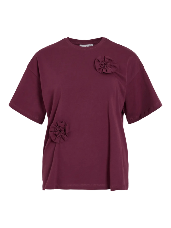 Vila Vihafia S/S Flower Detail T-shirt - Fig