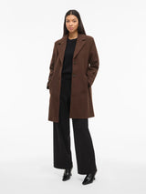 Vila Claudia Button Coat - Coffee Bean