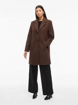 Vila Claudia Button Coat - Coffee Bean