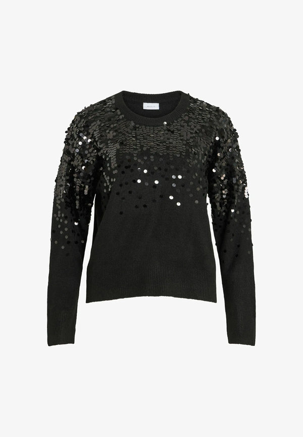 Vila Visiquin O-Neck L/S Glitter Knit Top - Black