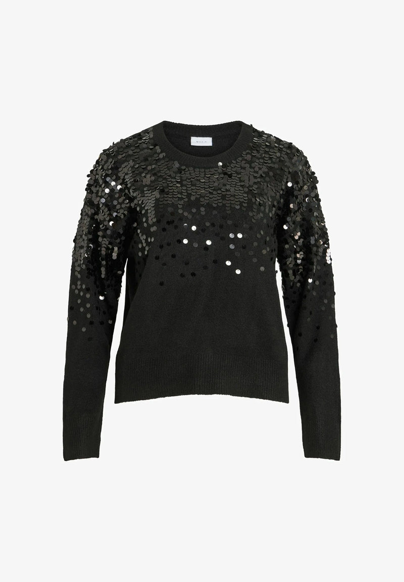 Vila Visiquin O-Neck L/S Glitter Knit Top - Black