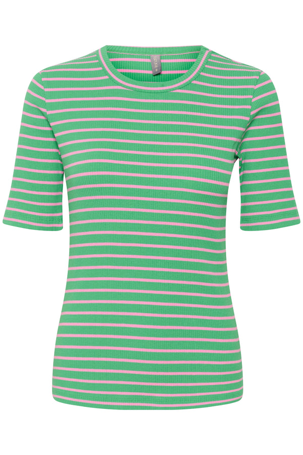 Culture Dolly O-Neck T-shirt - Green/pink Stripe