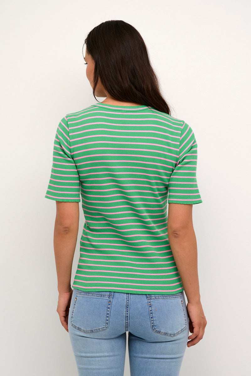 Culture Dolly O-Neck T-shirt - Green/pink Stripe