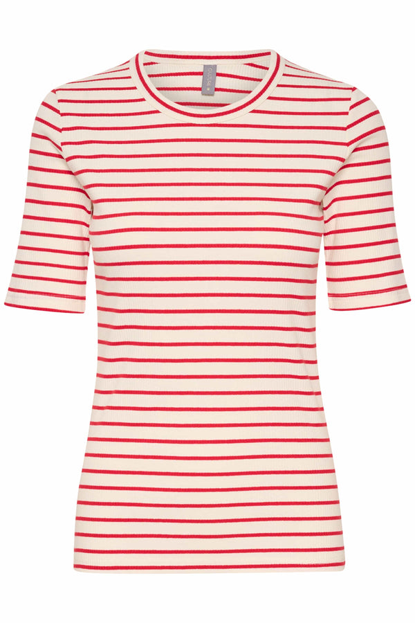 Culture Dolly O-Neck T-shirt - White/Red Stripe