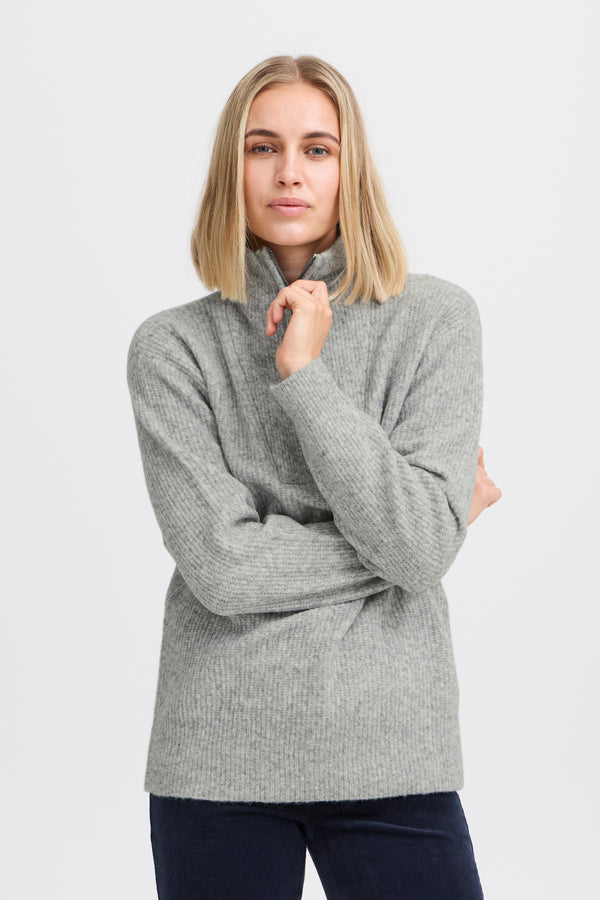 Pulz Astra Zipper Roll Neck Pullover - Grey