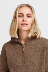 Pulz Astra Zipper Roll Neck Pullover - Brown