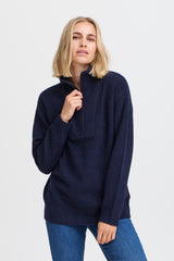 Pulz Astra Zipper Roll Neck Pullover - Navy