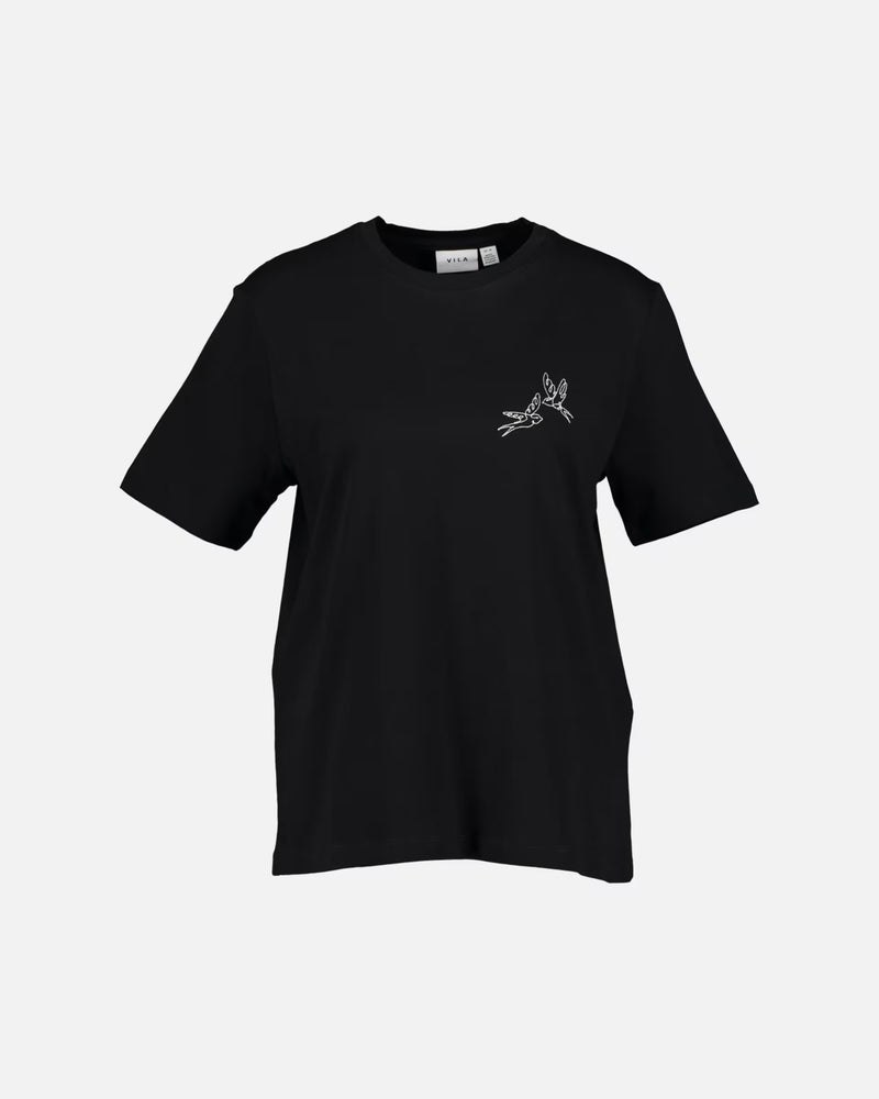 Vila Sybil Bird O-neck S/S T-shirt - Black