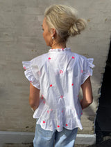 Not Sisters Micado Blouse - White/Fuchsia