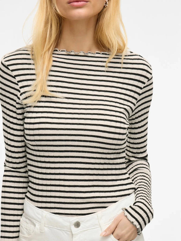 Vila Virika L/S Funnel Neck Top - Birch/Black