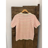 Not Sisters Striped T-shirt Cardigan - Off White/Light Pink