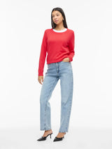 Vila Viril O-Neck L/S Knit Top - Hibiscus