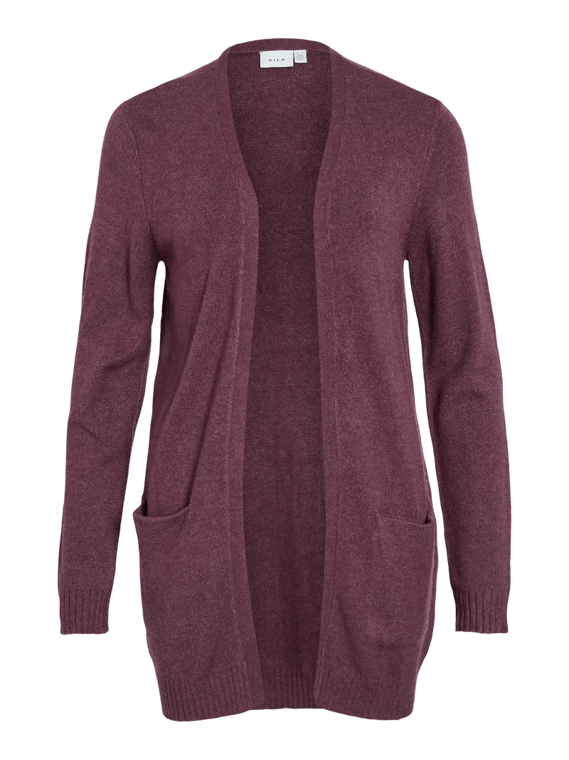 Vila Viril Open L/S Knit Cardigan - Fig Dark Melange