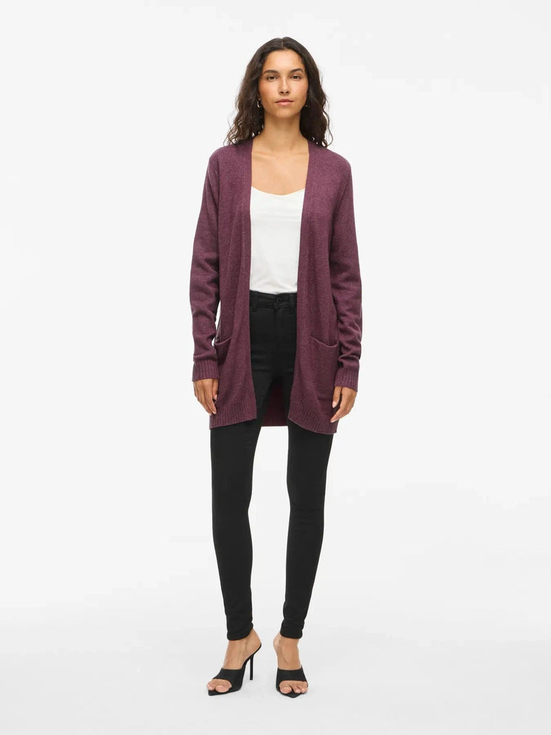 Vila Viril Open L/S Knit Cardigan - Fig Dark Melange