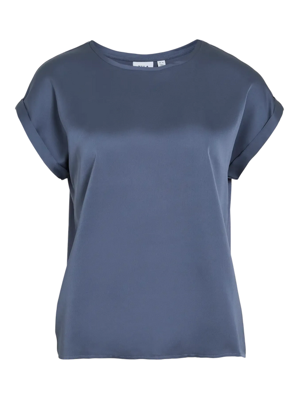 Vila Ellette satin top - Vintage Indigo