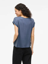 Vila Ellette satin top - Vintage Indigo