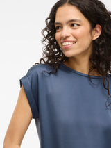 Vila Ellette satin top - Vintage Indigo