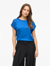 Vila Ellette satin top - Victoria Blue