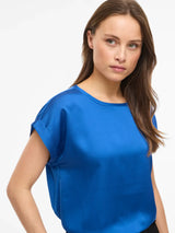 Vila Ellette satin top - Victoria Blue
