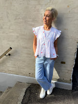 Not Sisters Micado Blouse - White/Fuchsia