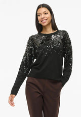 Vila Visiquin O-Neck L/S Glitter Knit Top - Black