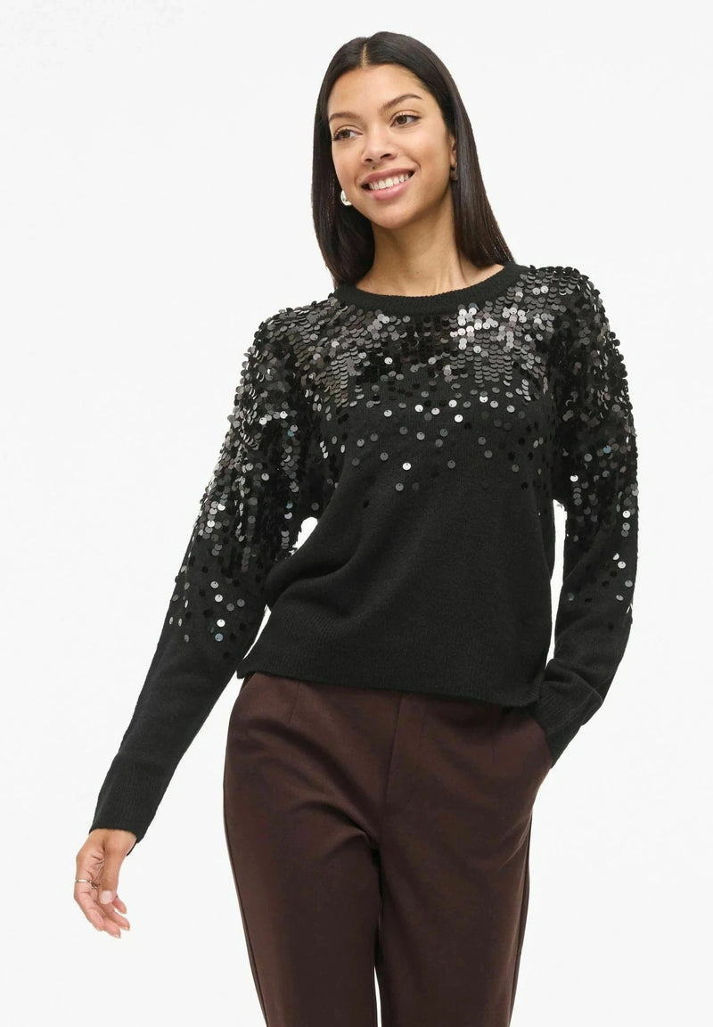 Vila Visiquin O-Neck L/S Glitter Knit Top - Black