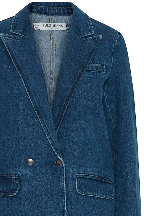 Pulz Mika Denim Blazer - Dark Blue Denim