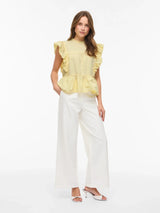 Vila Rufelle O-Neck S/L Frill Top - Pale Banana