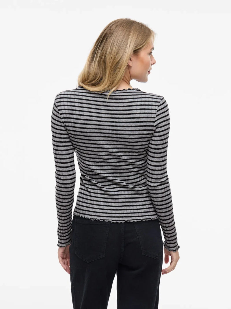 Vila Virika L/S Funnel Neck Top - Grey Mel/Black