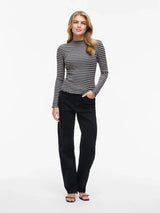 Vila Virika L/S Funnel Neck Top - Grey Mel/Black